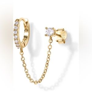 14K Gold Chain Earrings ,Cubic Zirconia Pearl Stud Earrings